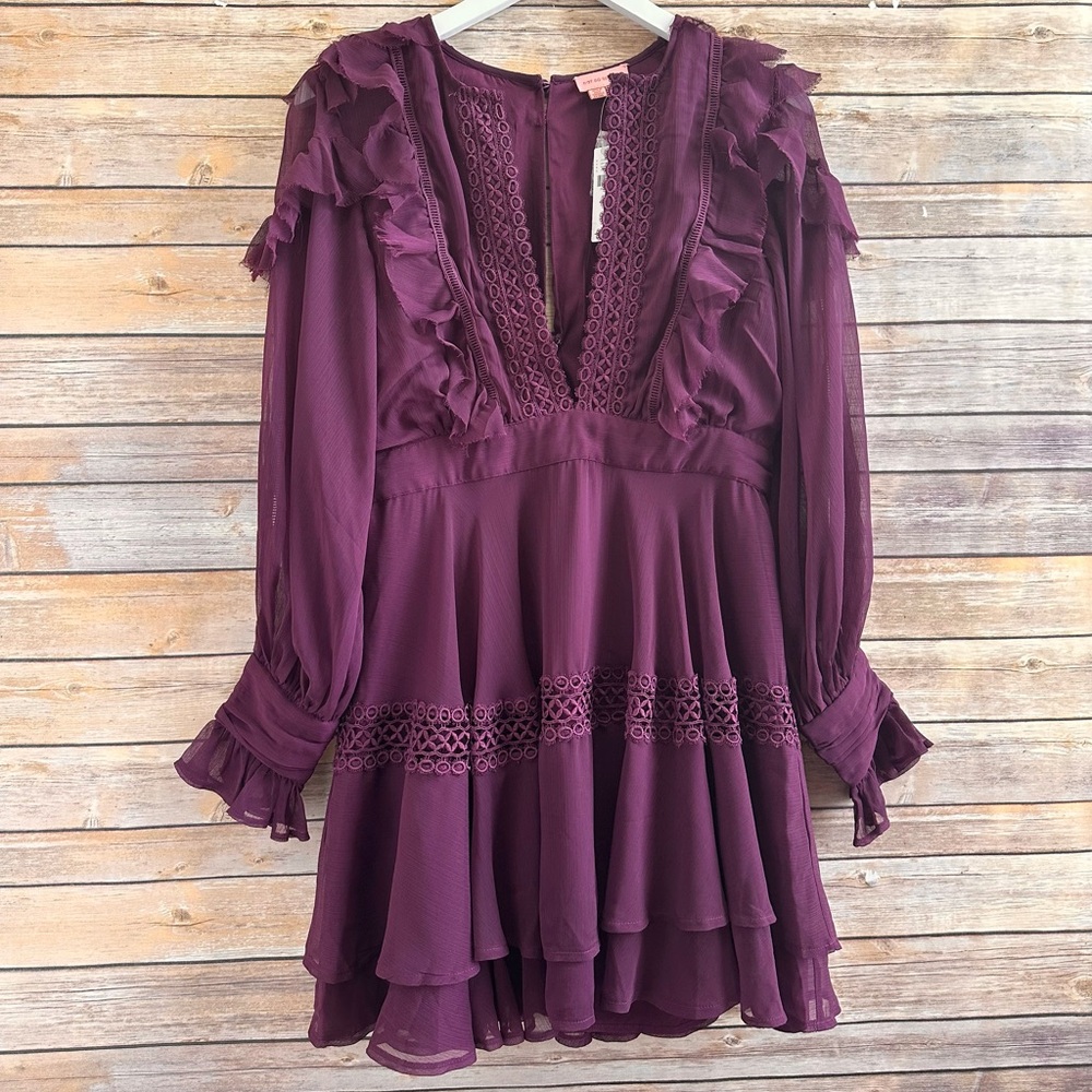 Anthropologie Not So Serious Dress Women’s Size 8 Plum Purple Mini Ruffle NWT
